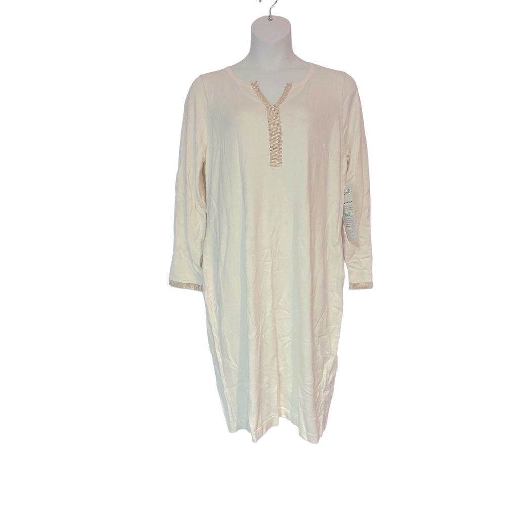 Ashro Light Sweater Dress Bead Studded Midi Long Sleeve Office Party Ivory White - Picture 2 of 12